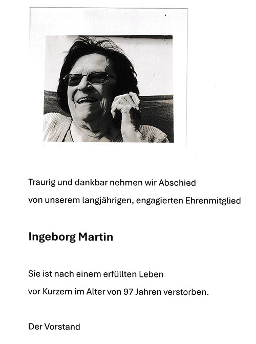 Traueranzeige Ingeborg Martin